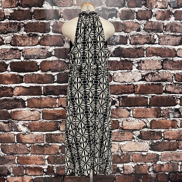 Evan Picone Dress Sleeveless Midi V-Neck Geometric Print Black Tan Size 16 - Picture 10 of 16